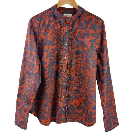 J.Crew Collection SZ 18 Scallop-Ruffle Perfect Shirt in Ratti Poinsettia Paisley - Picture 2 of 5